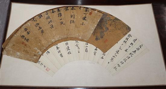 Three Chinese hand painted fan painting/calligraphy